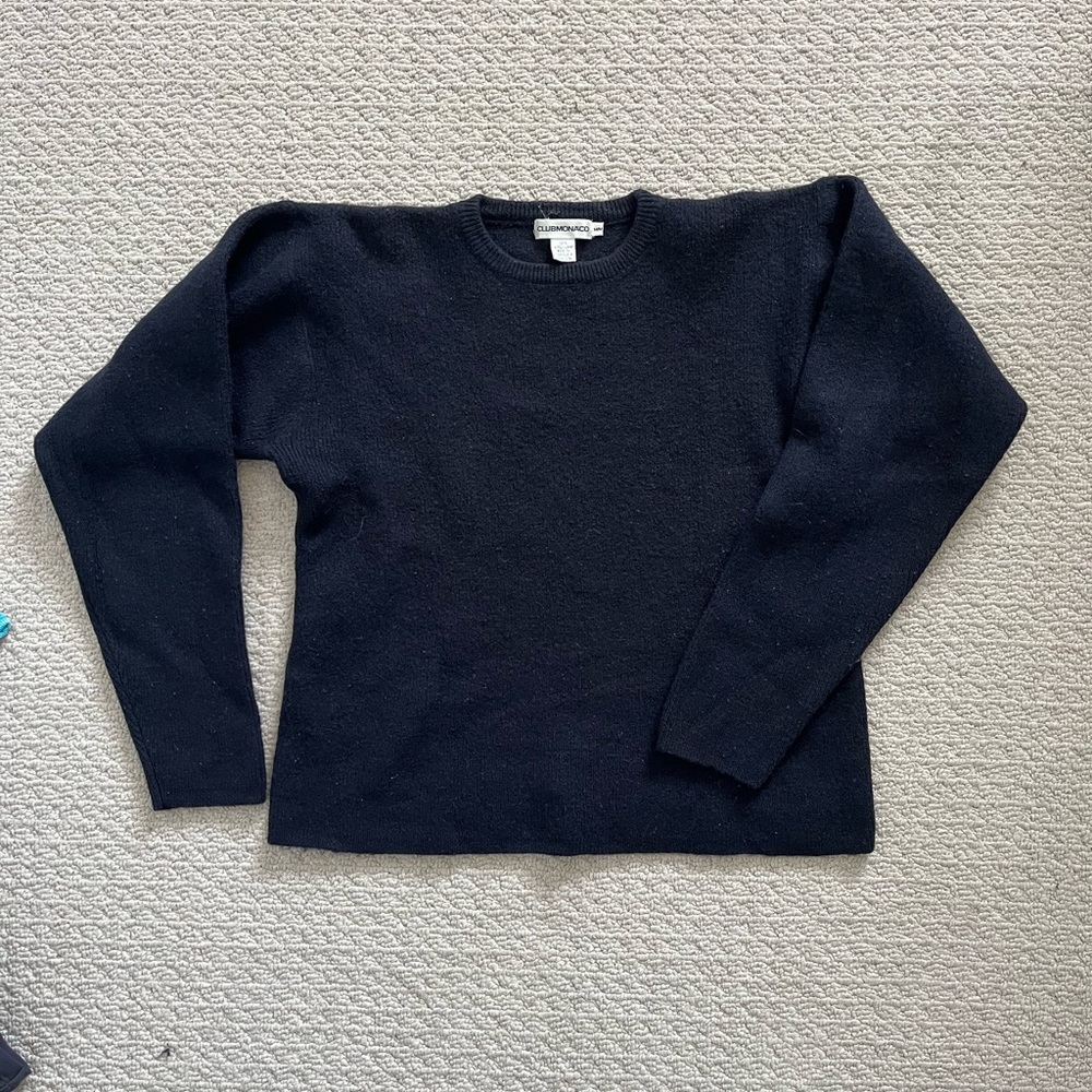 Club Monaco Midnight Blue 100% Wool Crew Neck Sweater